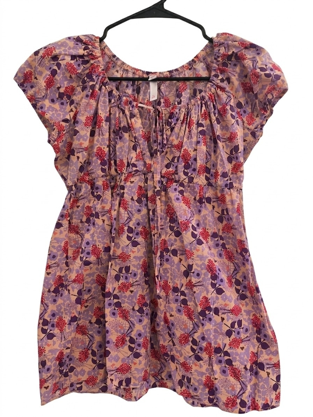 Xhilaration Lavender Floral Tie-Front Peasant Top